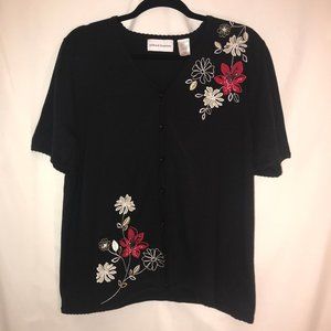 Alfred Dunner Black Short Sleeve Sweater Sz L